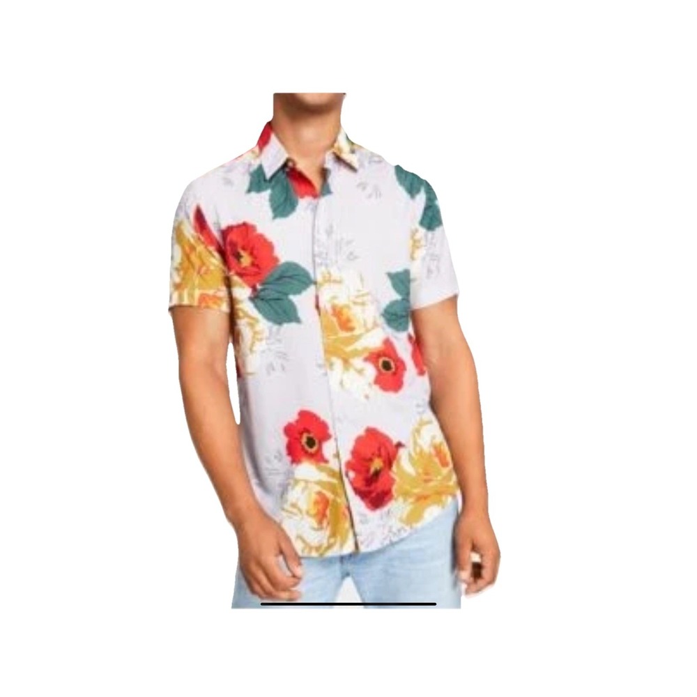 Guess‎ Mens XXL Slim Fit Poppy-Print Button Up  Shirt Poppies Peonies Print